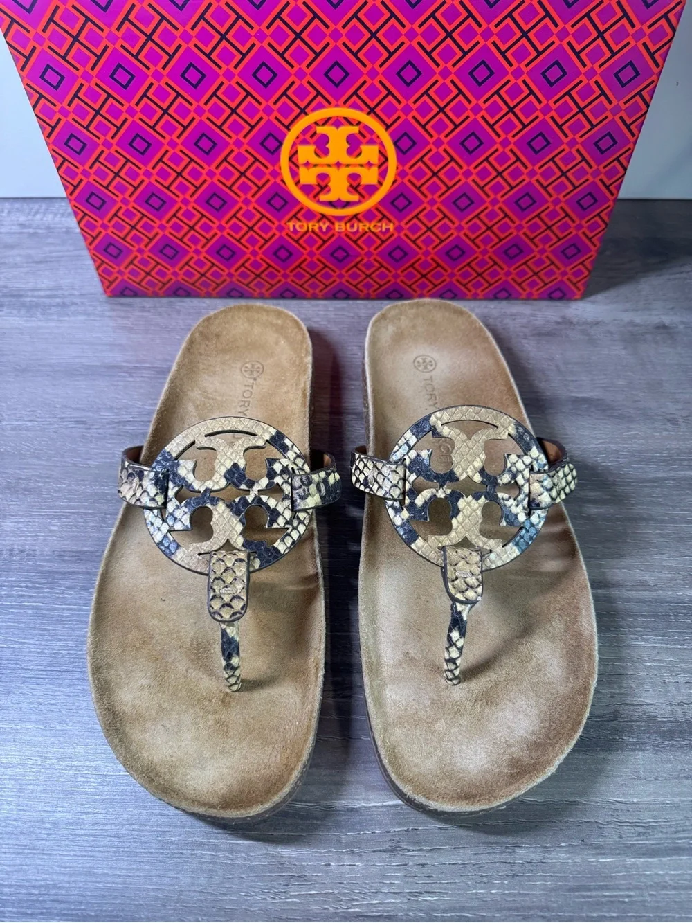 Tory Burch Snake-Print Miller Cloud Thong Sandals size 9 IMMACULATE